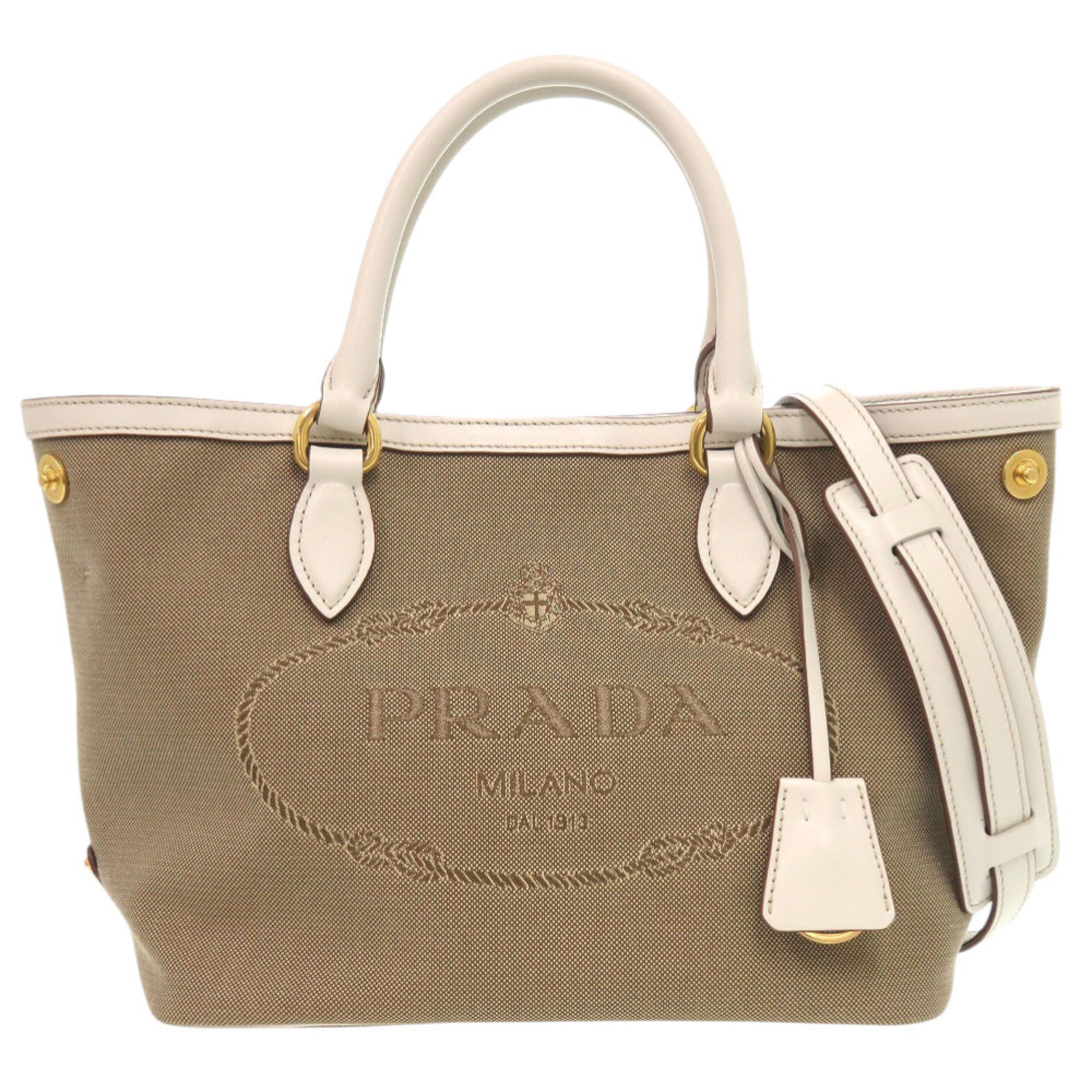Like new Prada Logo Jacquard 1BA172 Leather Corda Talc Beige White Shoulder Bag 0780 PRADA — Like New