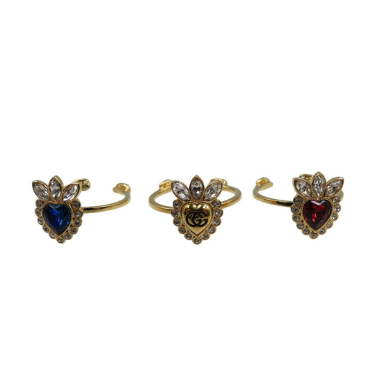 Gucci Crystal Heart 3 Row 642102 GP Gold Red Blue Ring 1210GUCCI
