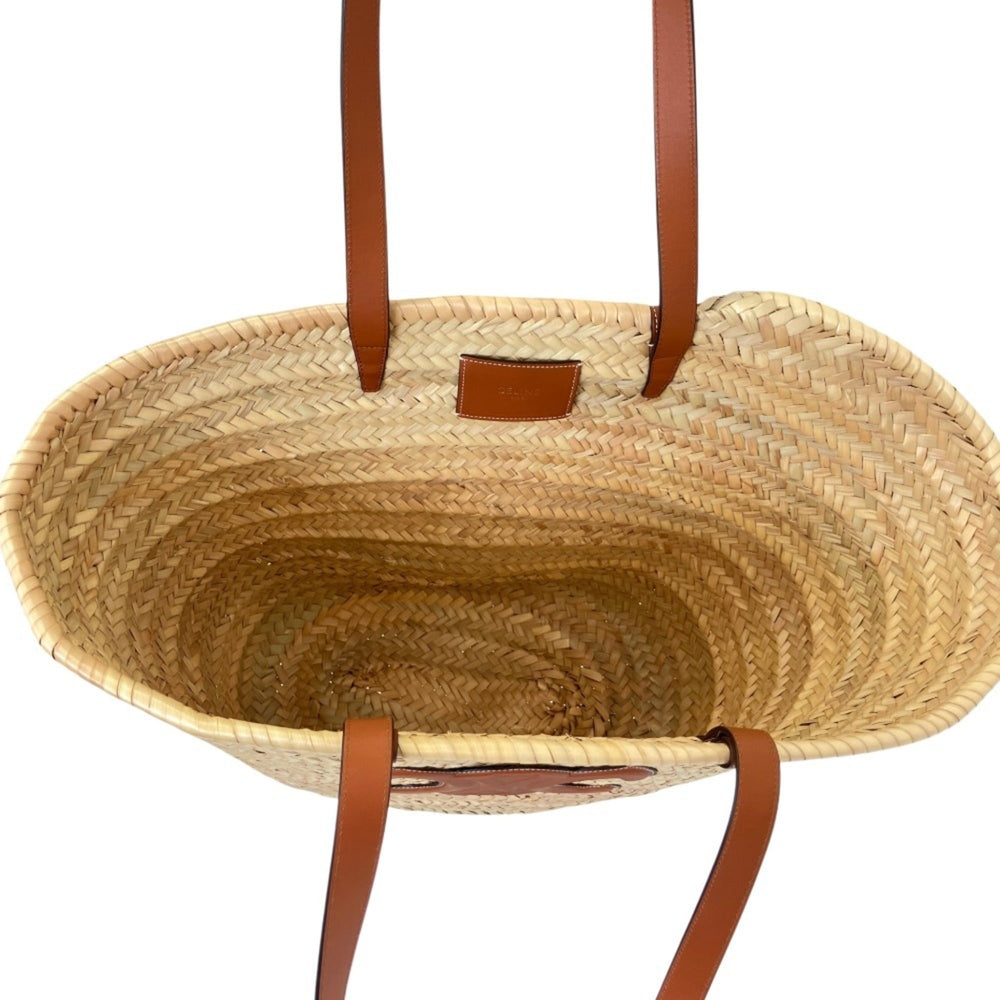 CELINE Large Triomphe Raffia x Leather Basket Bag Classic Panier Natural Tan Women's — Like New