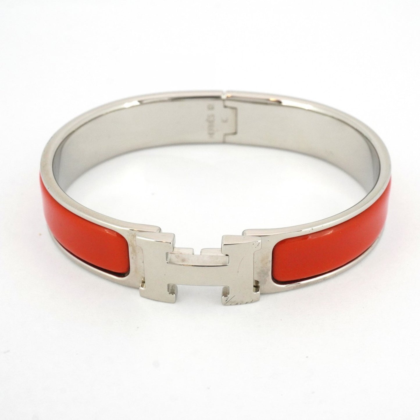 Hermes Click-Clack PM Bangle, Metal, Silver, Red, Women's, P1793533