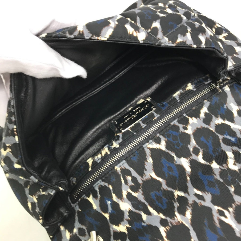 Salvatore Ferragamo E834 Vara Ribbon Leopard Chain Shoulder Bag in Nylon/Leather, Black