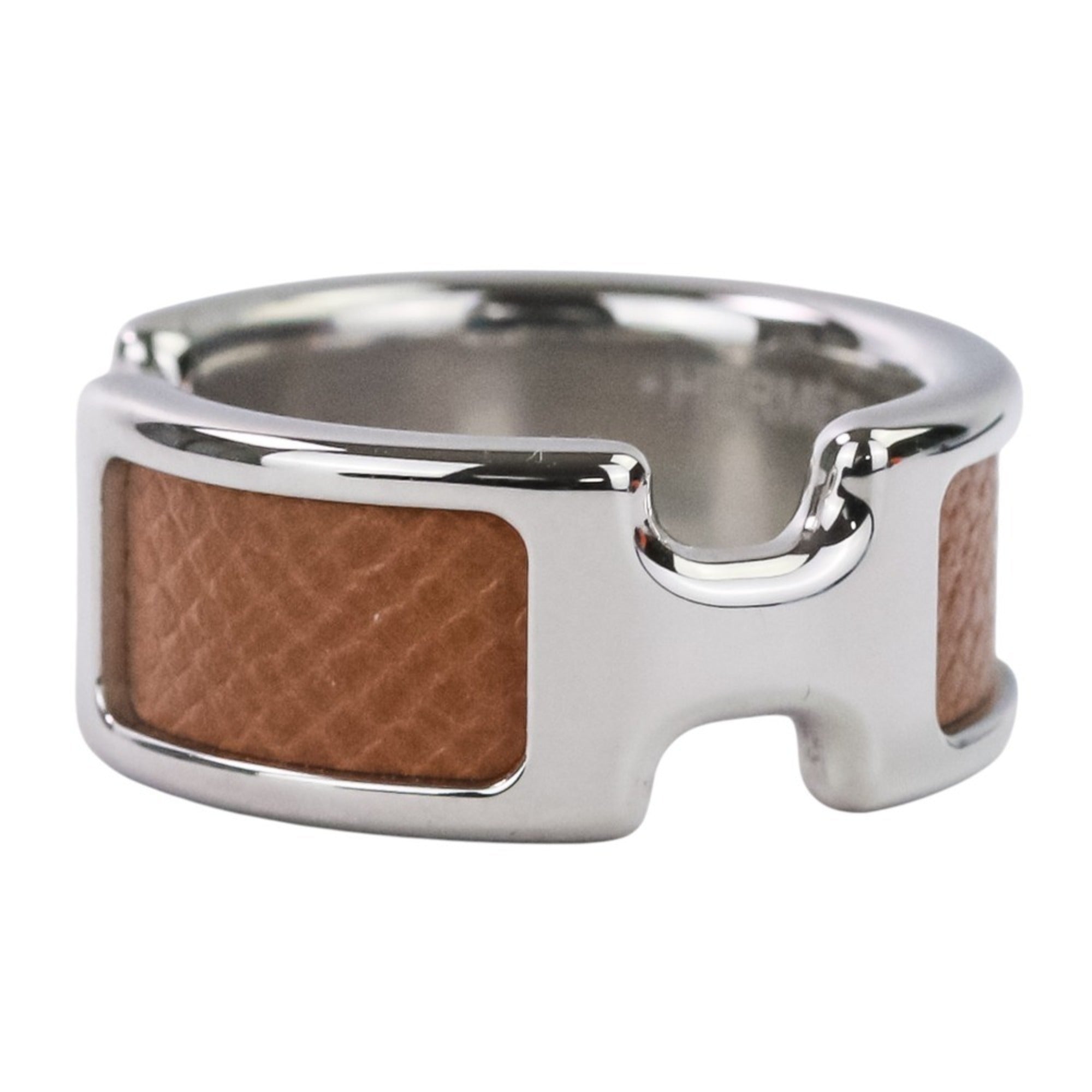 HERMES Olympe PM Ring, Small, Silver, Brown, Women's — Like New