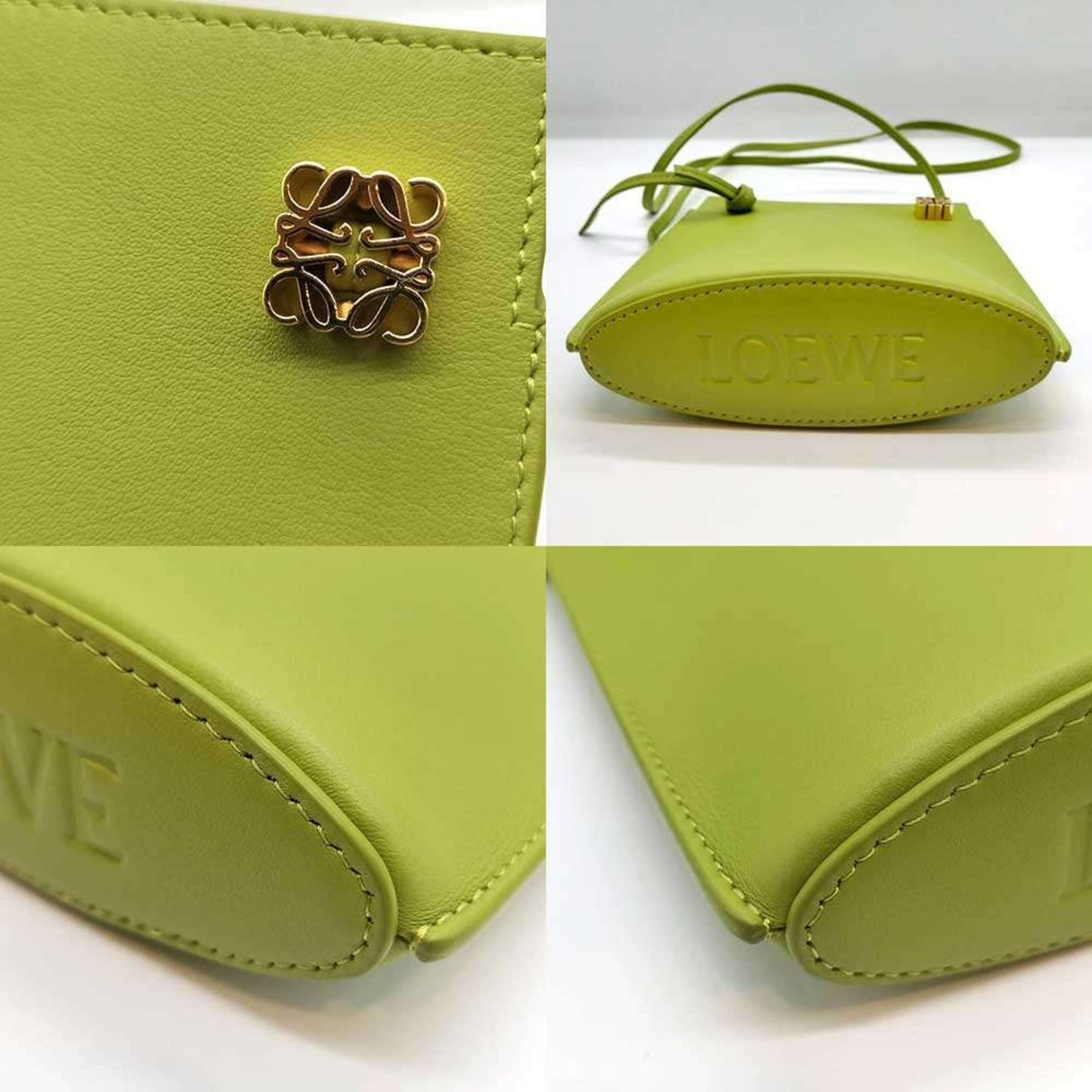 LOEWE Dice Pocket Shoulder Bag in Green Leather. Also suitable as a smartphone shoulder bag.