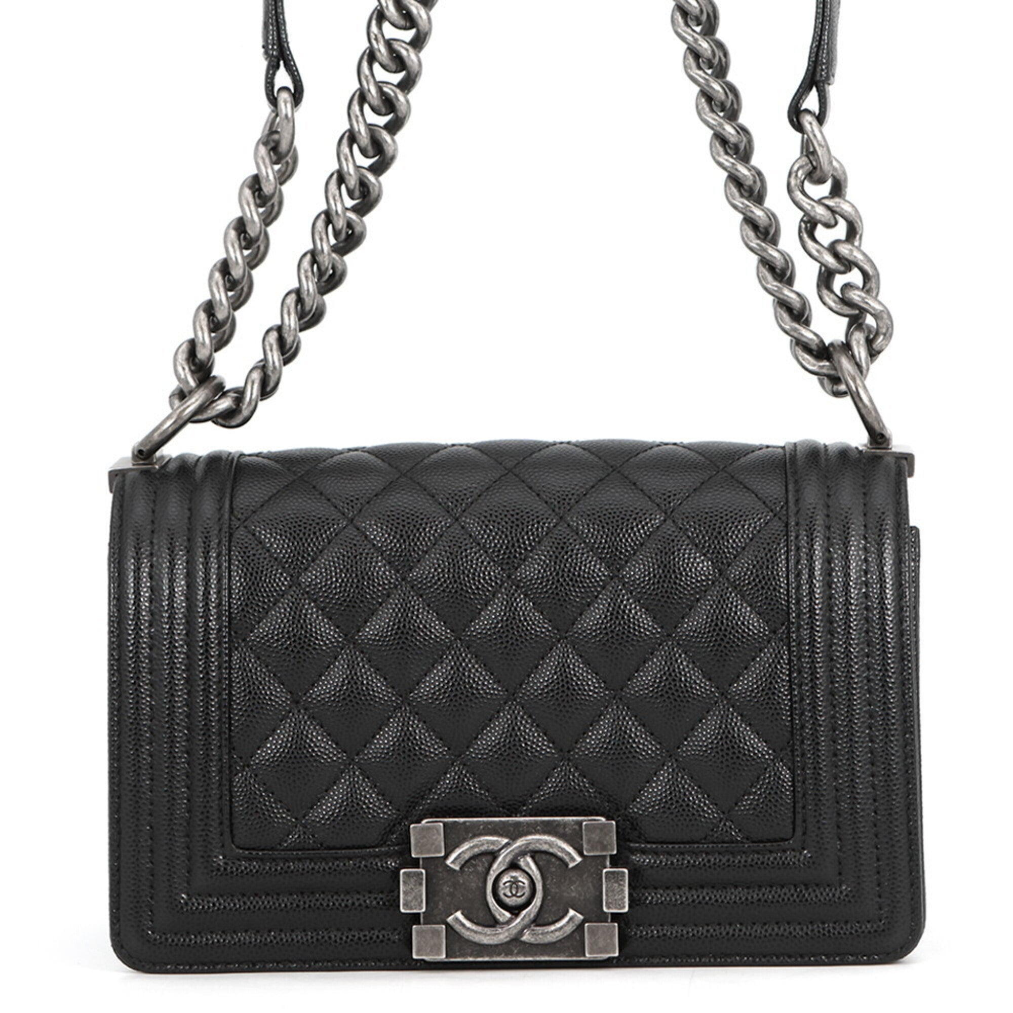 Chanel Chain Shoulder Bag Matelassé Coco Mark Boy Small Caviar Skin A67085 CHANEL Black Handbag Women's — Like New