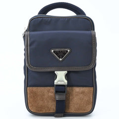 PRADA Suede and Nylon Shoulder Bag, Triangle Design, Navy Brown — New - Store Return