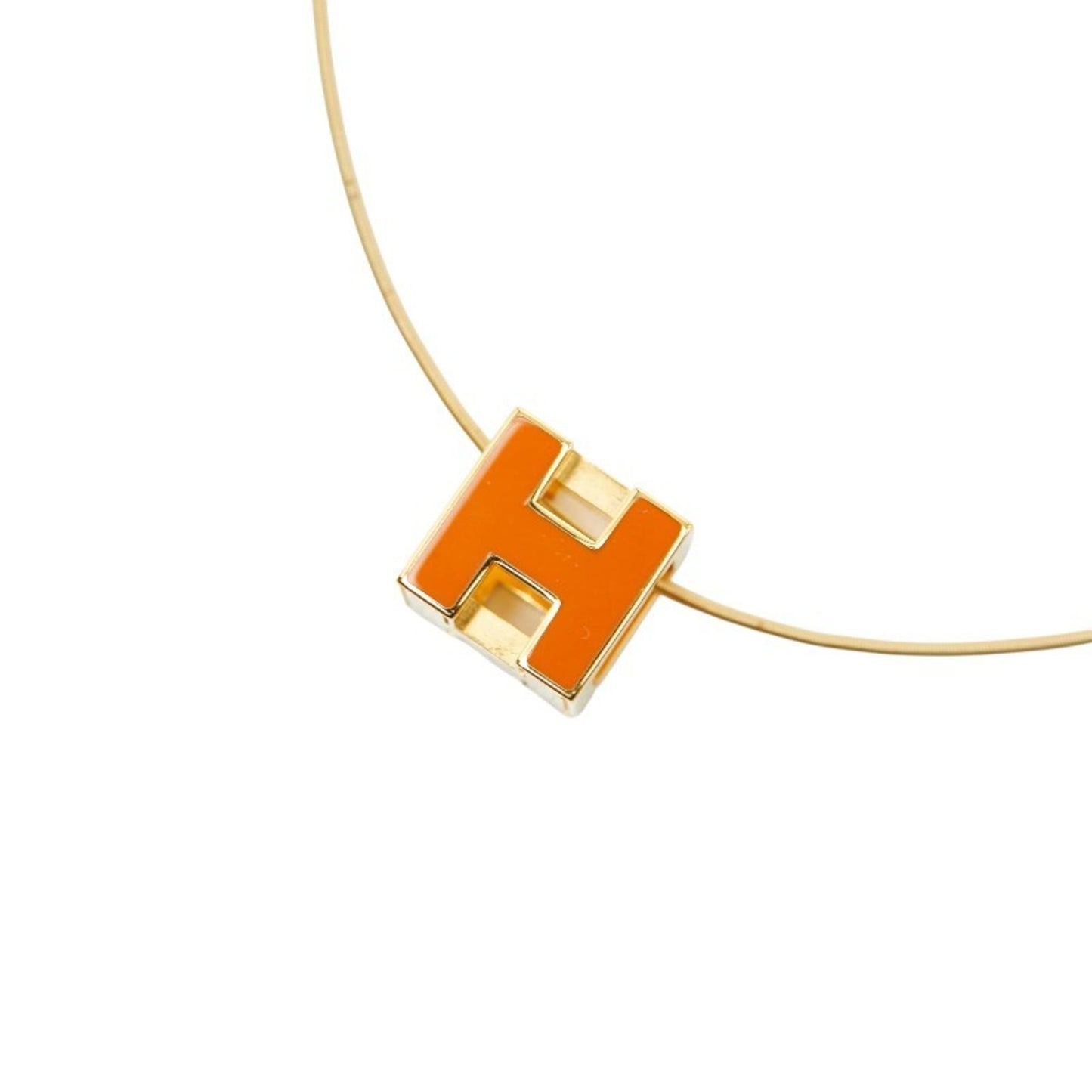 Hermes Hermès Cage de H Cube Necklace in Gold with Orange Plated for Women