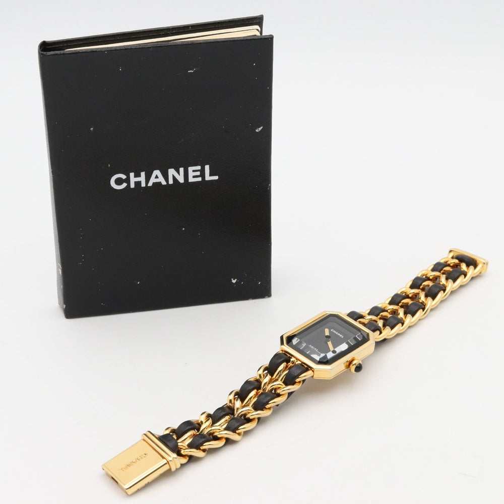 Chanel CHANEL Première S Watch, Gold Plated (GP), Leather Strap, Women's, Black, H0001 — Very Good