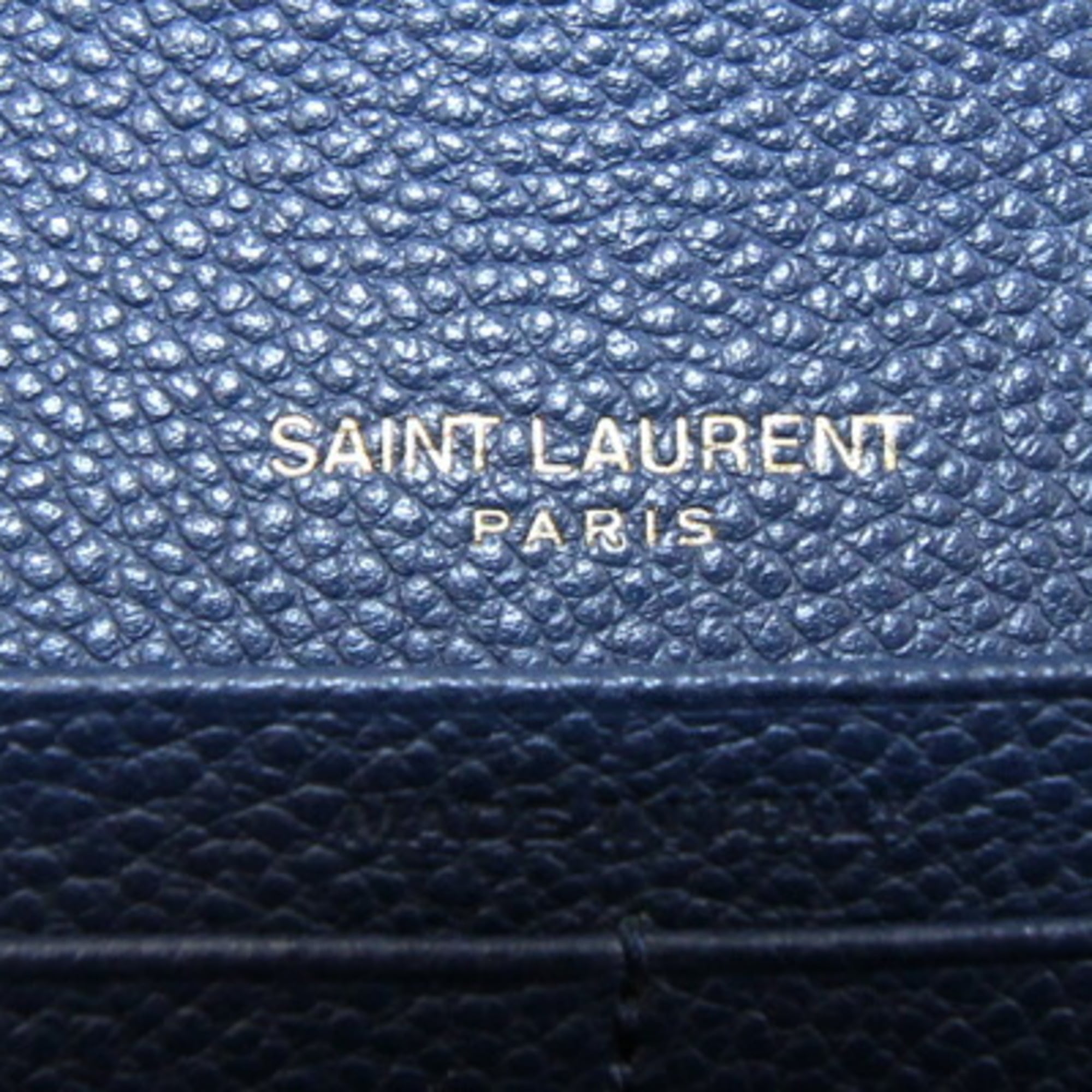Saint Laurent Bi-fold Long Wallet 414567 Navy Leather YSL Women's SAINT LAURENT