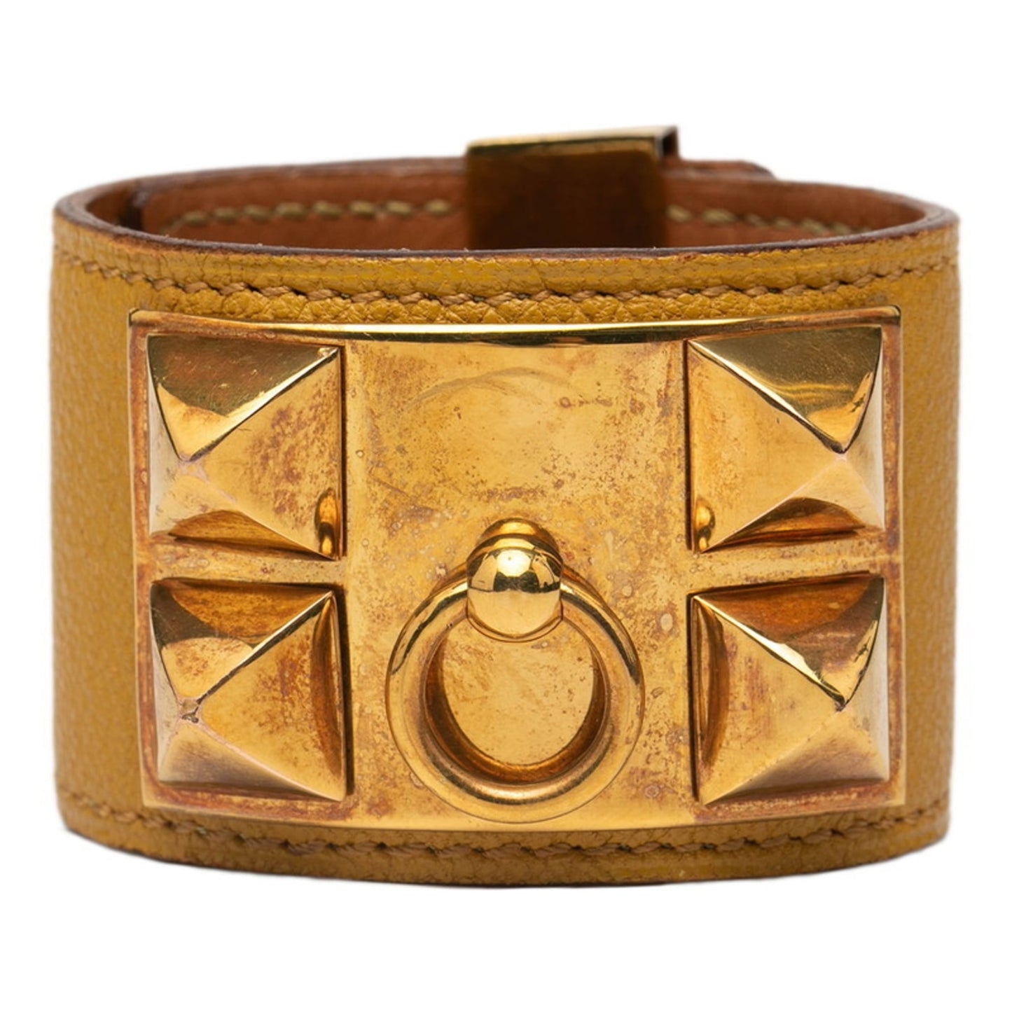 Hermes Collier de Chien Bracelet in Yellow Gold and Leather with Plated Design for Women