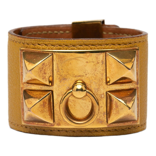 Hermes Collier de Chien Bracelet in Yellow Gold and Leather with Plated Design for Women
