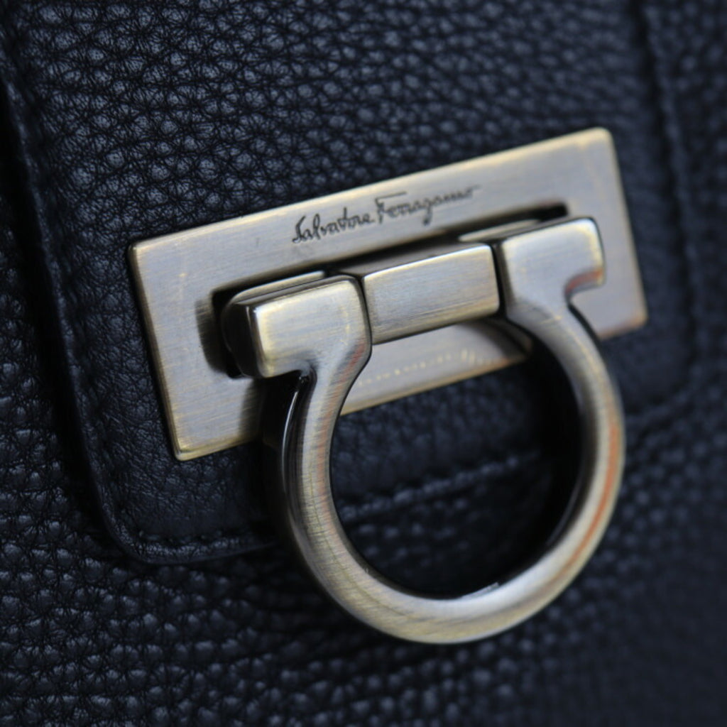 Salvatore Ferragamo Gancini Tote Bag AU21 B182 Leather Black Mini Boston