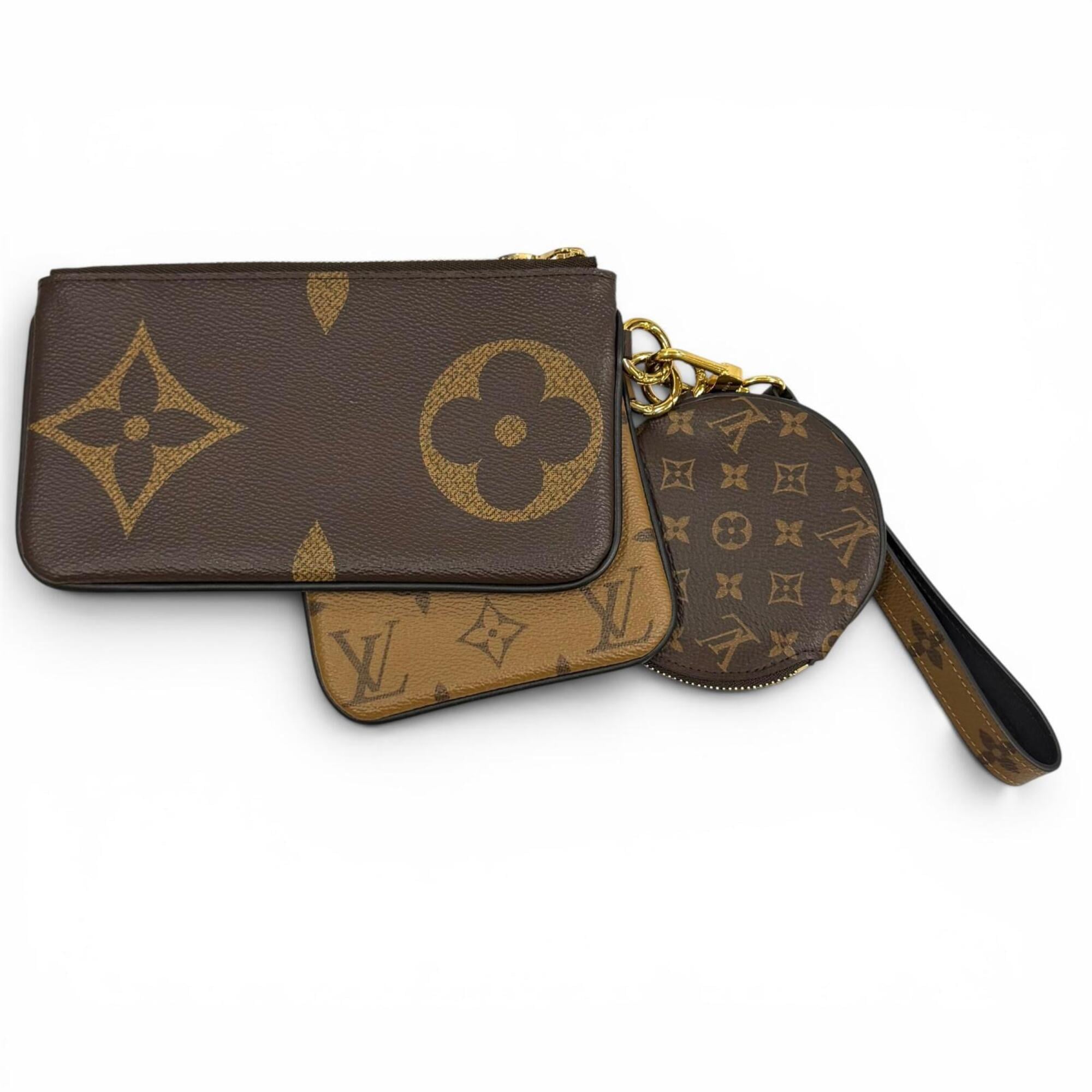 LOUIS VUITTON M68756 Monogram Giant Reverse Leather Pochette Trio Brown Made in France Women's with Dust Bag — Like New