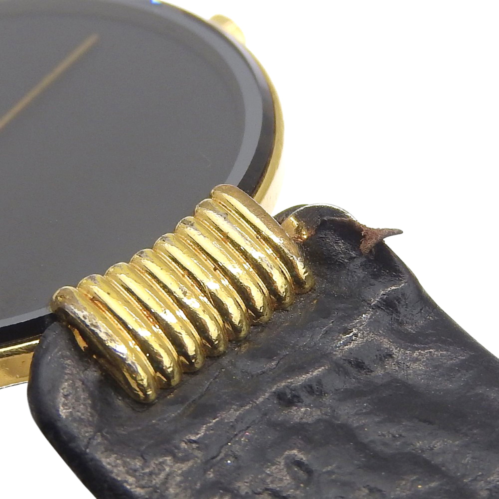 Christian Dior Bakira Watch 47.153-4 Gold Plated x Leather Strap Quartz Analog Black Dial Women's — Good
