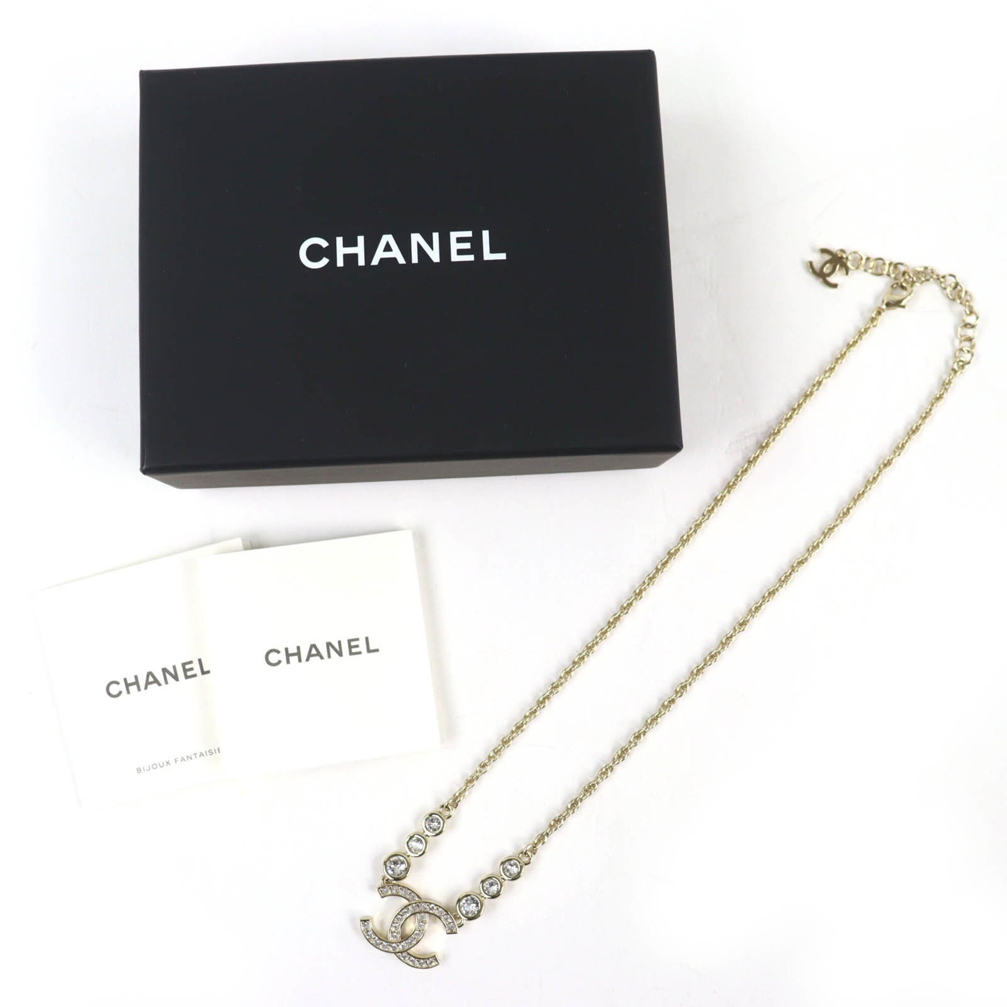 CHANEL (2025 model) B25S Coco Mark Rhinestone Chain Necklace, Gold, with Box, Women's — Like New