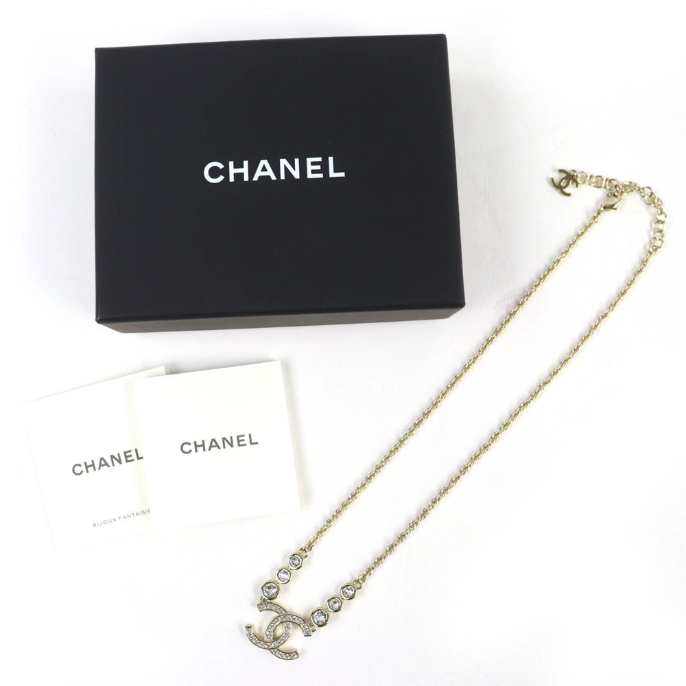 CHANEL (2025 model) B25S Coco Mark Rhinestone Chain Necklace, Gold, with Box, Women's — Like New