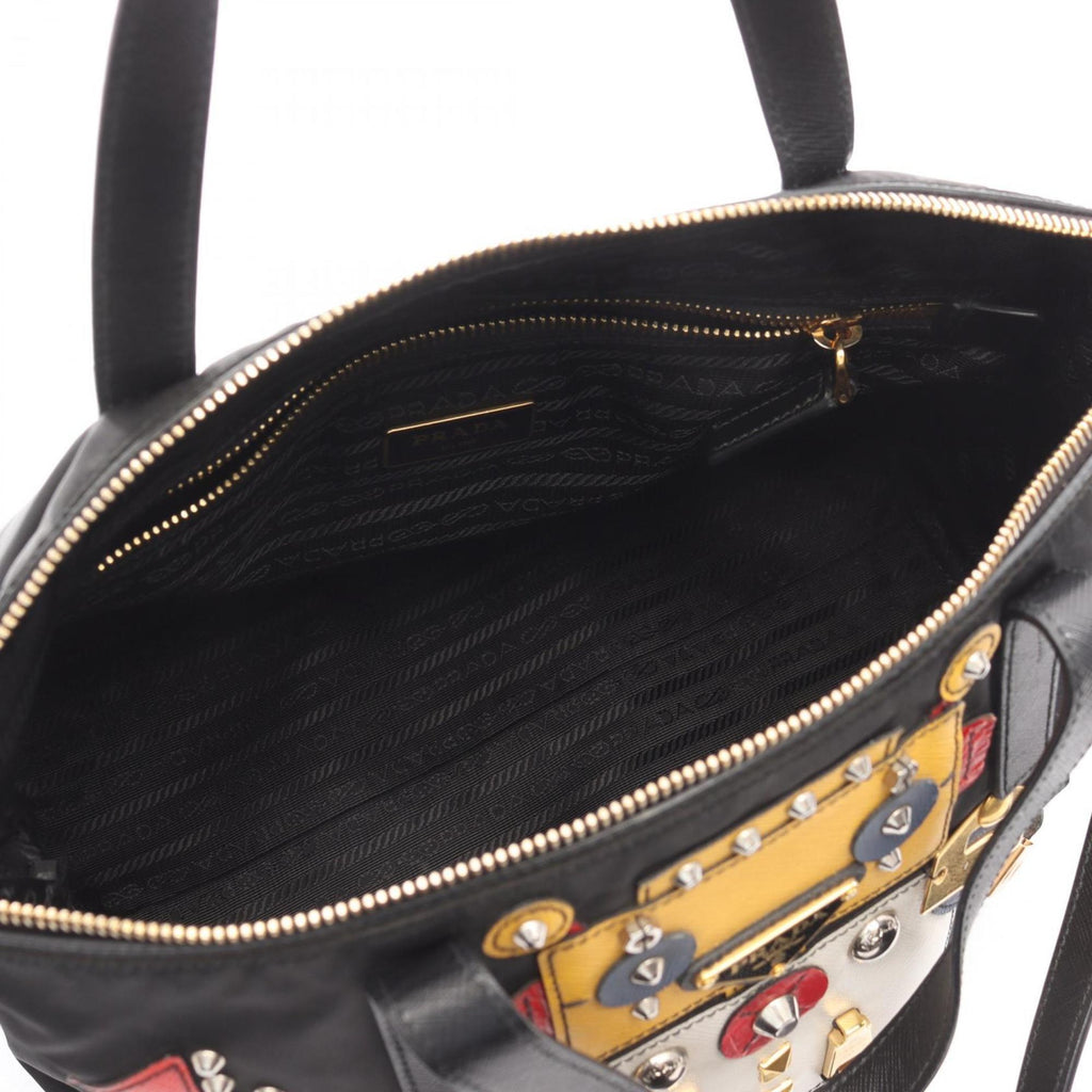 Prada tote bag in nylon and Saffiano leather black multicolor.