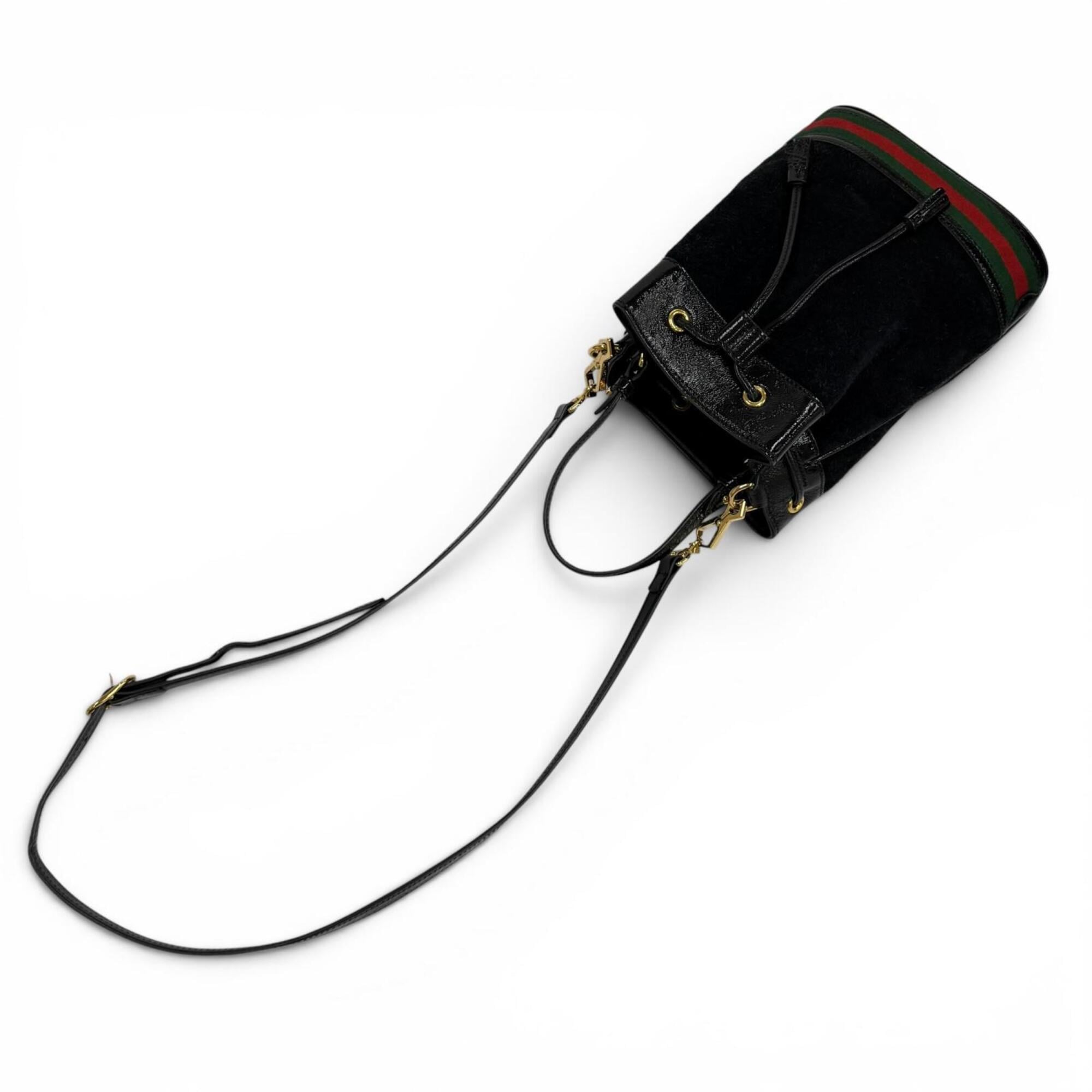 GUCCI 550621 Sherry Line Suede Trim Leather 2-Way Handbag/Shoulder Bag, Black, Made in Italy, Women's, with Box and Dust Bag — Like New
