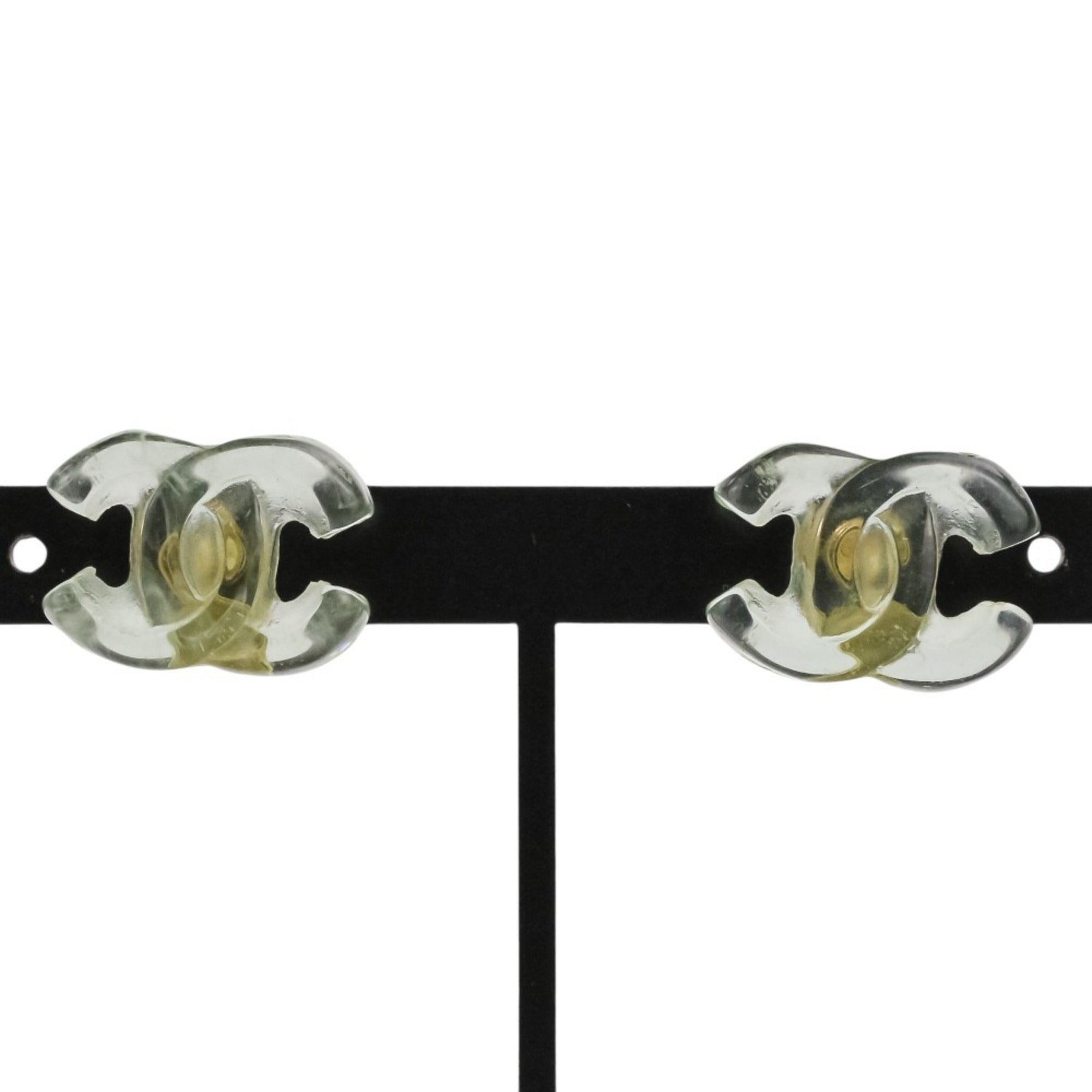 01P CHANEL Chanel Coco Mark Turnlock Plastic Earrings Mint Green Women's — Like New