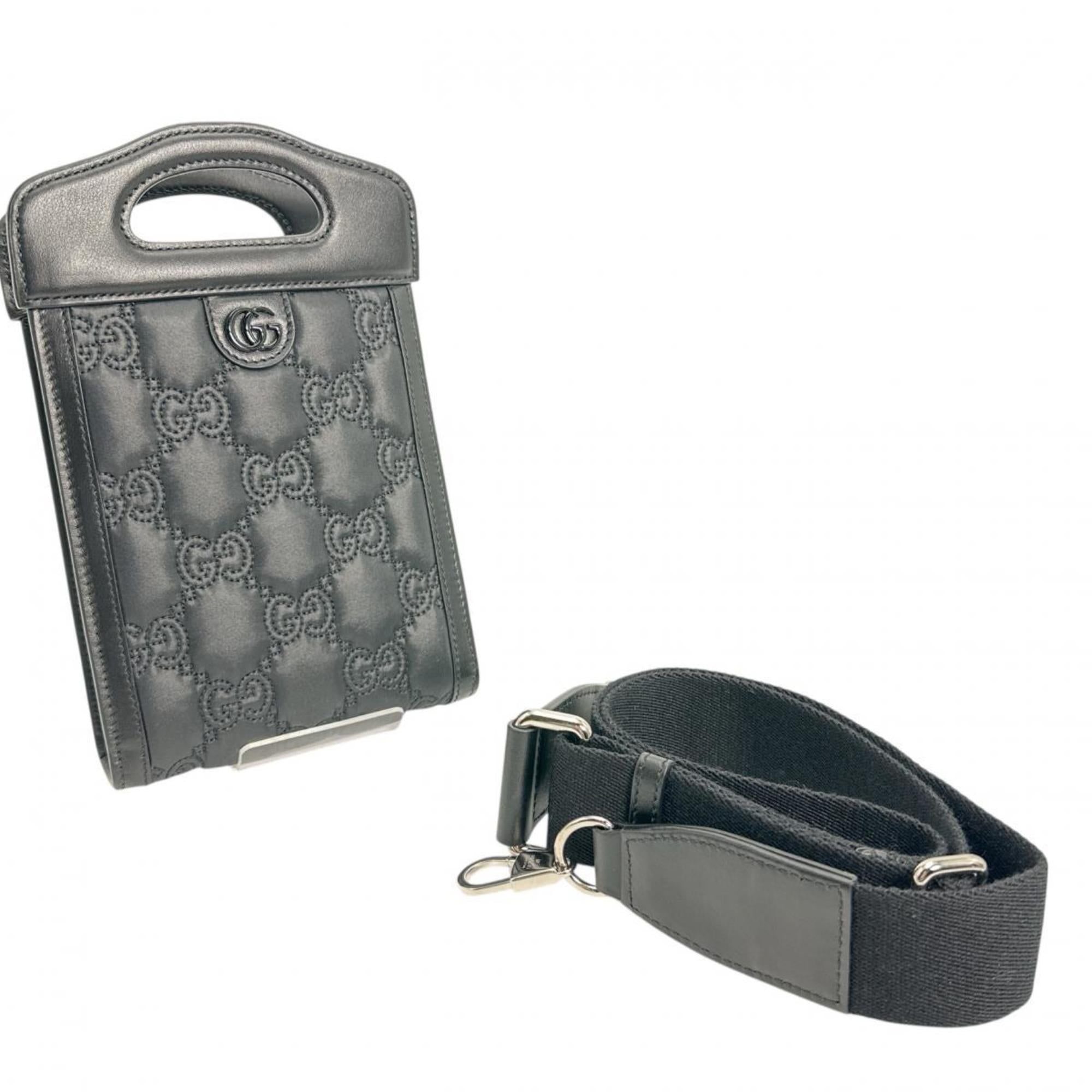 GUCCI Shoulder Bag 2WAY GG Mini Matelasse Nylon 723776 Black — Like New