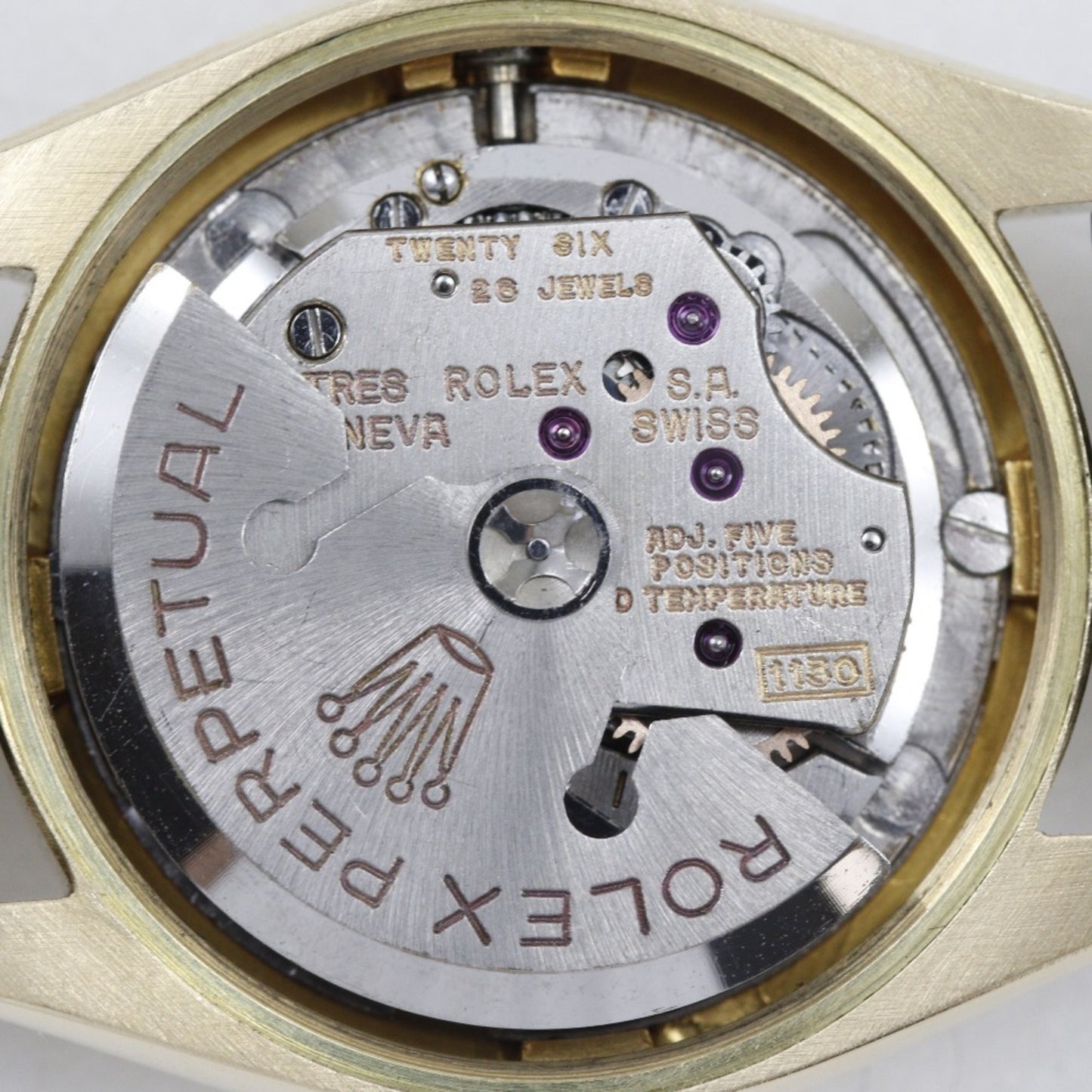 Rolex Oyster Perpetual Watch, caliber 1130, 6619, Yellow Gold with Embossed Leather, 1966, Automatic, Analog Display, Navy Dial, Women's