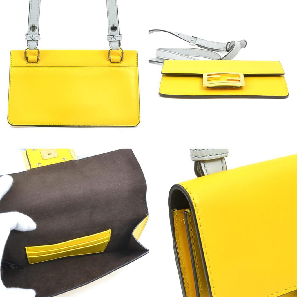 FENDI Flat Baguette Shoulder Bag in Yellow and Light Gray Leather, Women's, 8BS039-AAIW (h31756a)