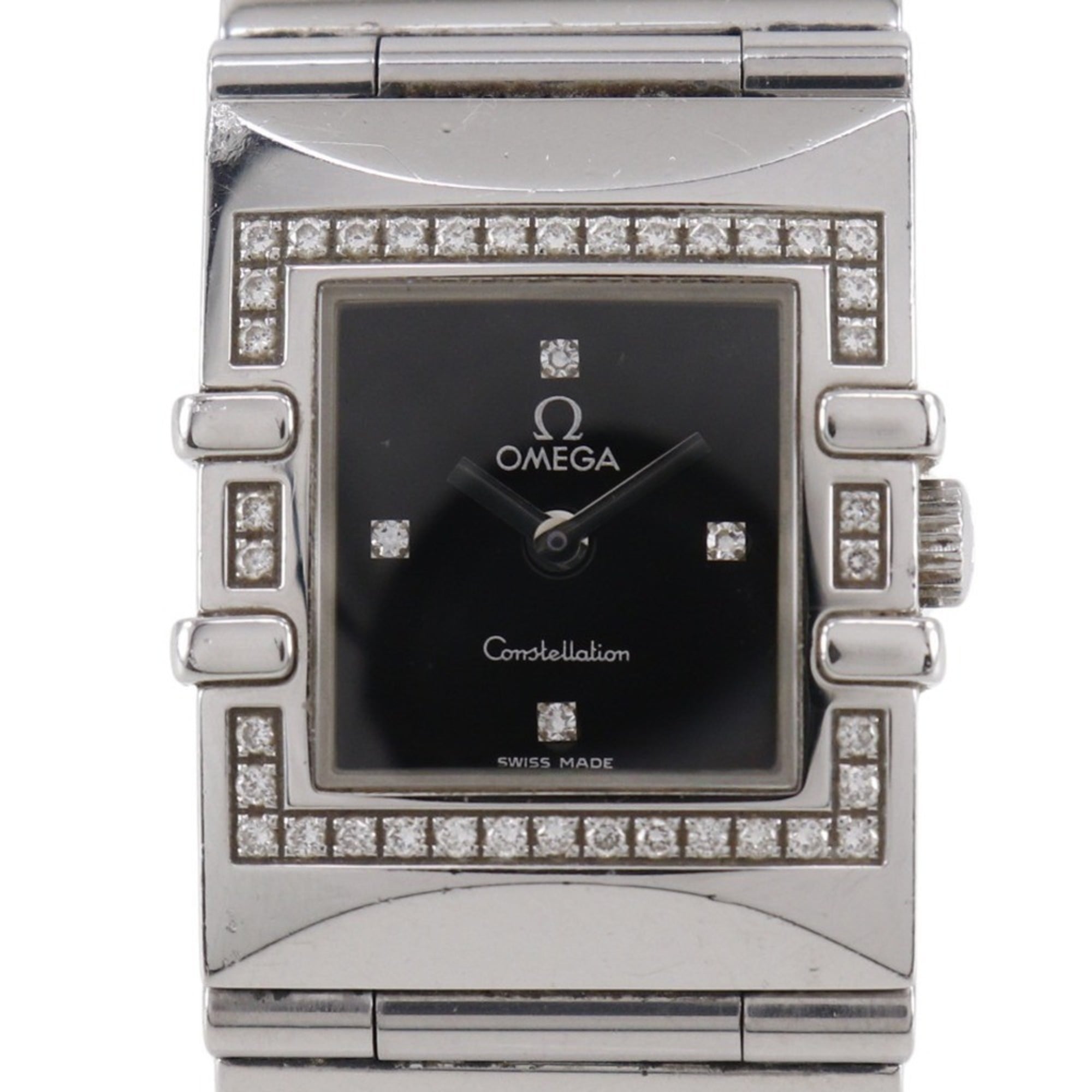 OMEGA Constellation Carree Watch, cal. 1376 1528.46, stainless steel with diamonds, 1998, quartz movement, analog display, black dial, women's — Good