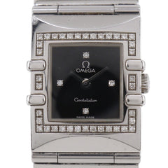 OMEGA Constellation Carree Watch, cal. 1376 1528.46, stainless steel with diamonds, 1998, quartz movement, analog display, black dial, women's — Good