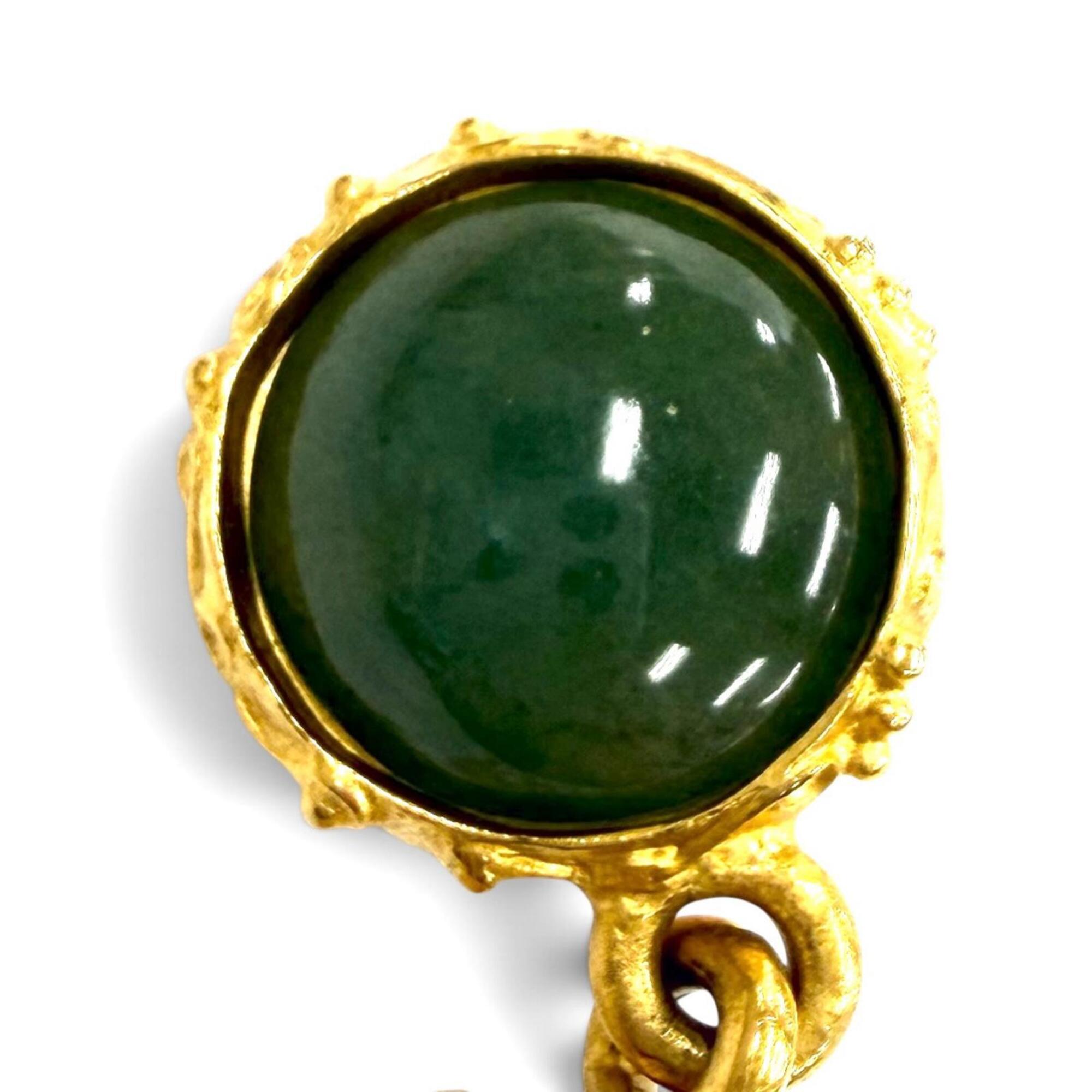 CHANEL Vintage 96A Gripoix Coco Mark Swing Earrings, Green with Gold Hardware, Made in France, Women's — Like New