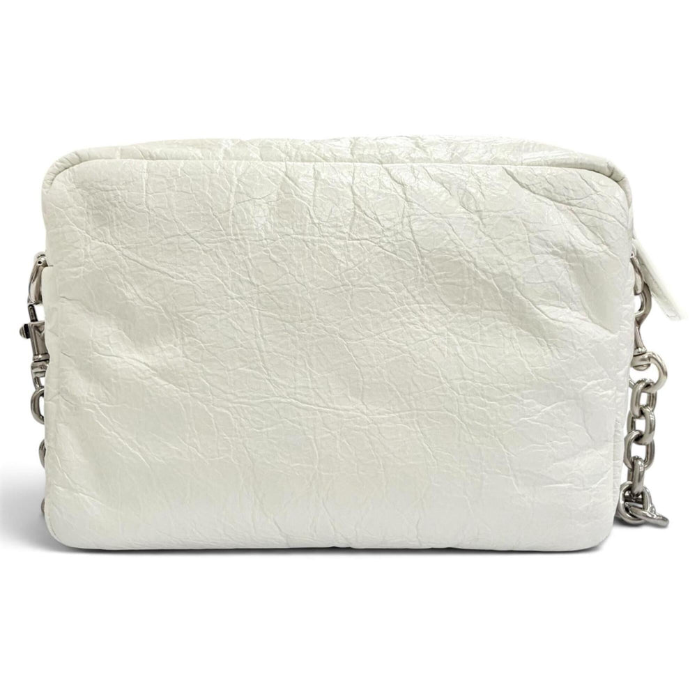 BALENCIAGA 806459 MONACO Arena Calfskin Chain Shoulder Bag, White with Silver Hardware, Women's, Dust Bag — Like New
