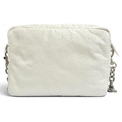 BALENCIAGA 806459 MONACO Arena Calfskin Chain Shoulder Bag, White with Silver Hardware, Women's, Dust Bag — Like New
