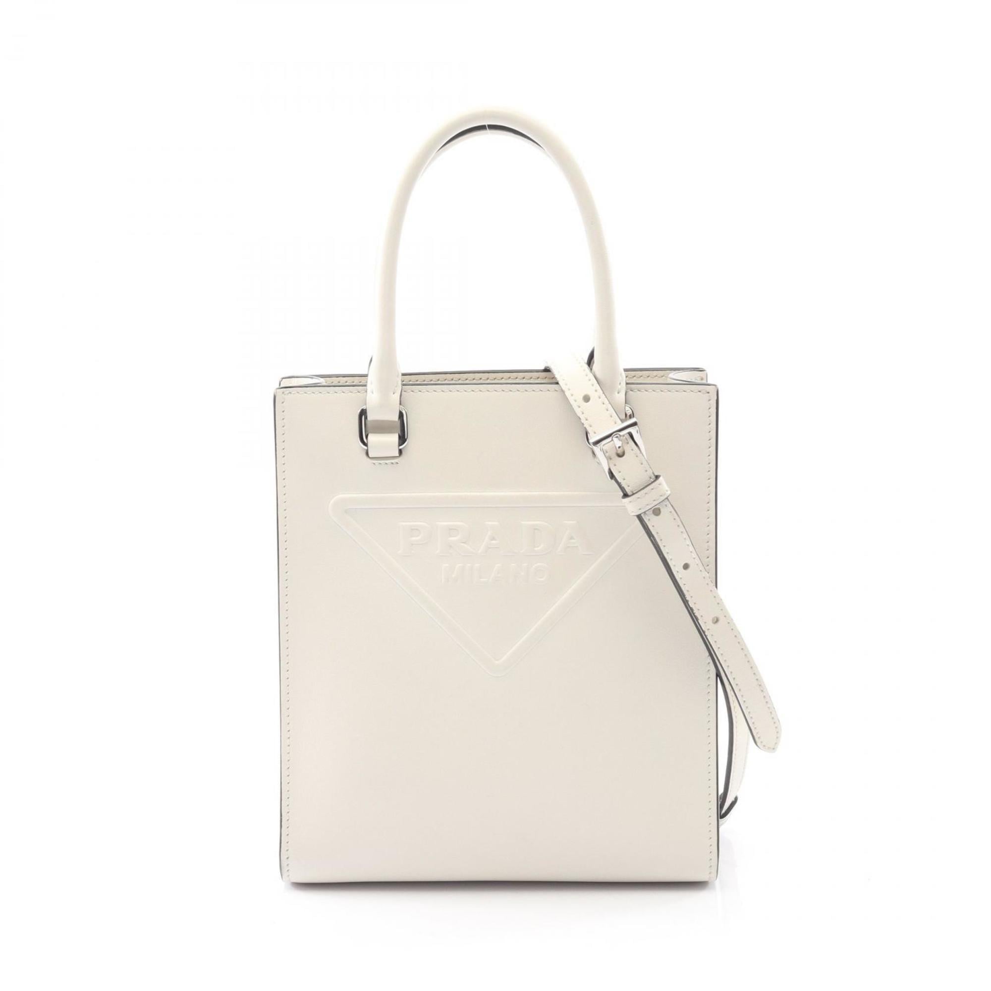 Prada embossed logo handbag, leather, women's, white, 1BA333