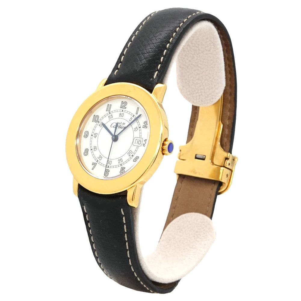 Cartier Must Ronde Vermeil LM W100844B Men's Watch, Date, Ivory, SV925 Quartz Watch — Very Good