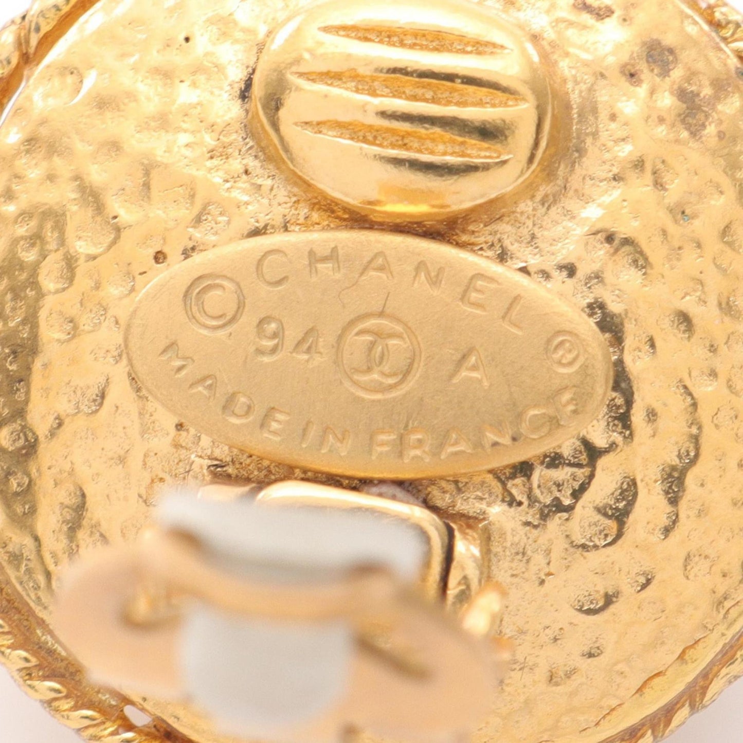 CHANEL logo earrings with gold-plated faux pearls for women in gold and white.