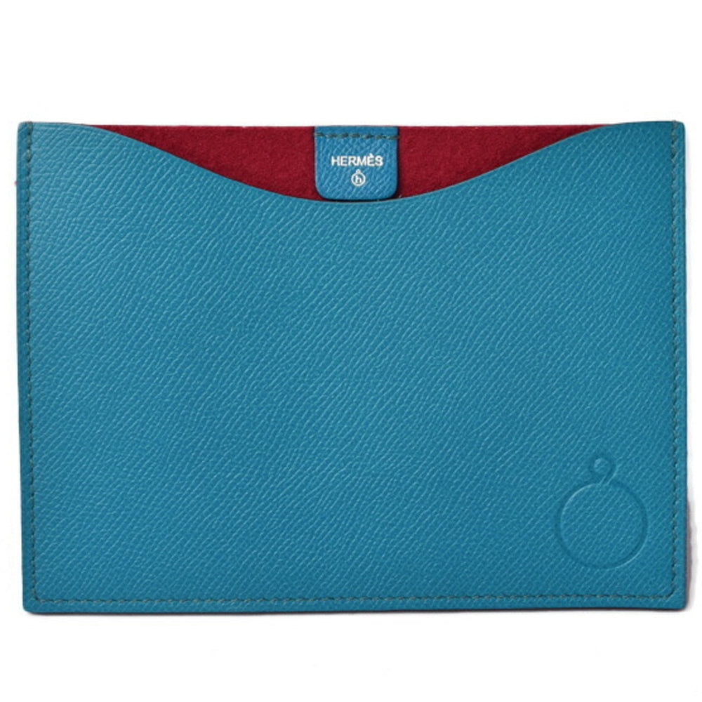 Hermes Flat Pouch / Pass Case HERMES Petit Ash Vaux Epson Blue Red — Like New