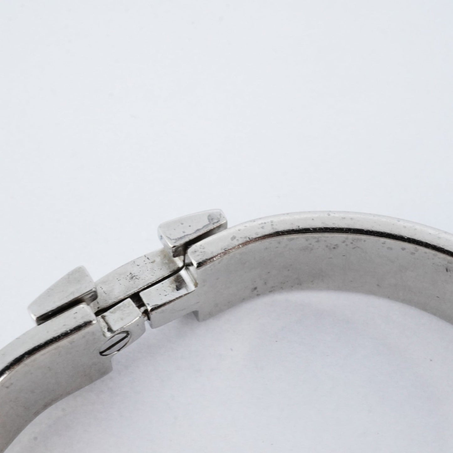 Hermes Click Clack PM Bangle, Metal, Silver, Beige, Women's