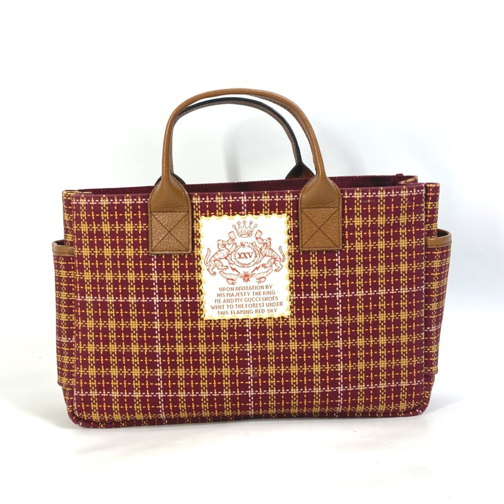 Gucci 628159 check Tote Bag Hand Bag Brown/Bordeaux Based — Like New