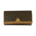 CELINE Macadam Triomphe Brown Leather M08 Long Wallet with Clasp Closure for Women