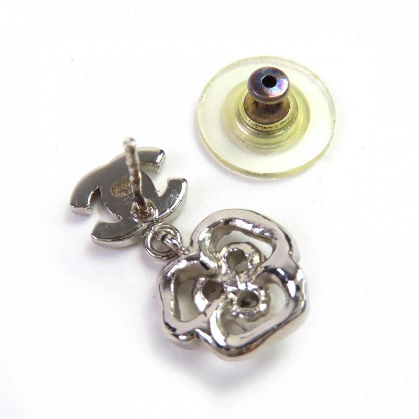 CHANEL 07A Coco Mark Camellia Swing Earrings (Binaural) Silver with Box, Made in Italy, Women's, Cute and Stylish