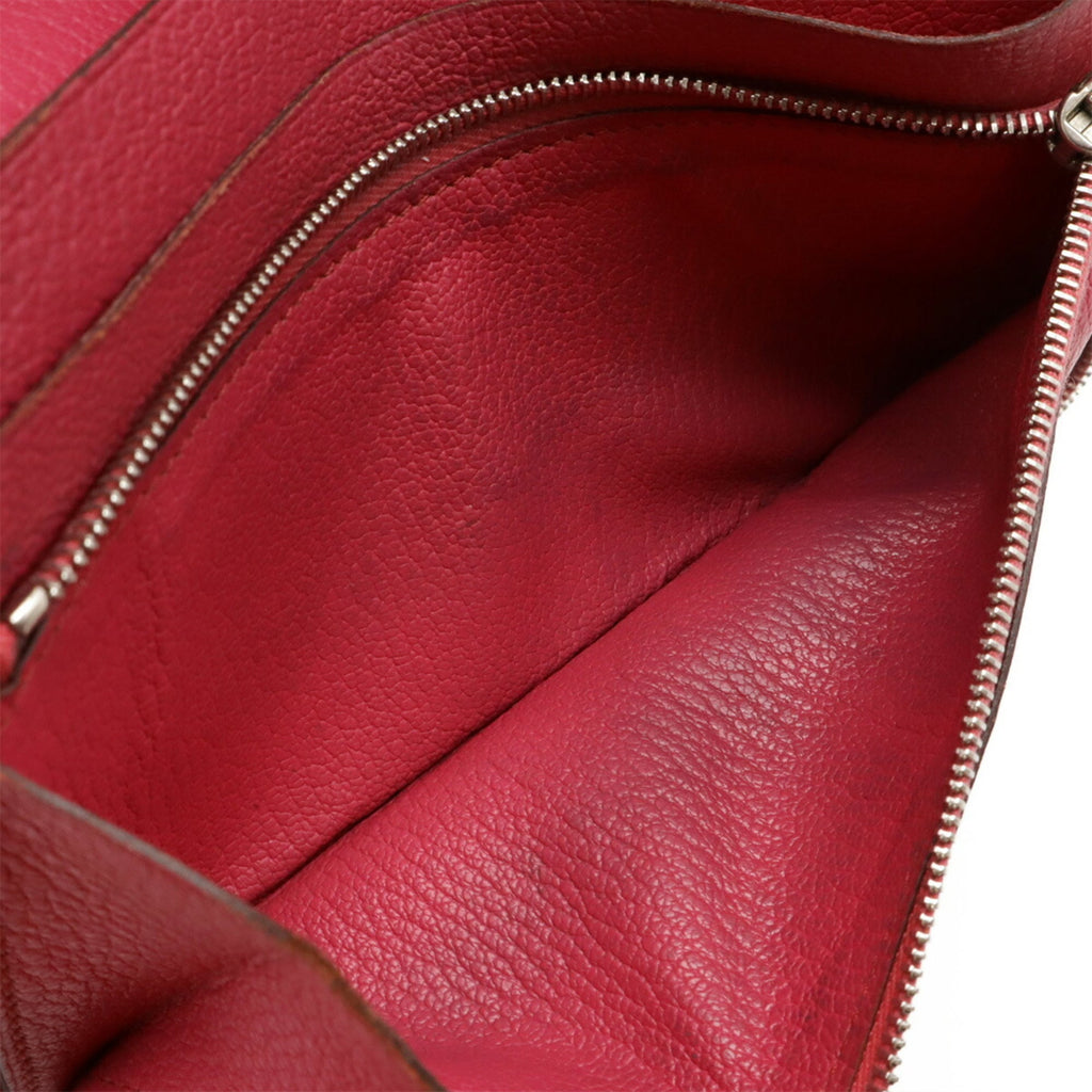 HERMES Azap Combine Round Long Wallet in Chevre Leather, Fuchsia Pink, Stamped with "M"