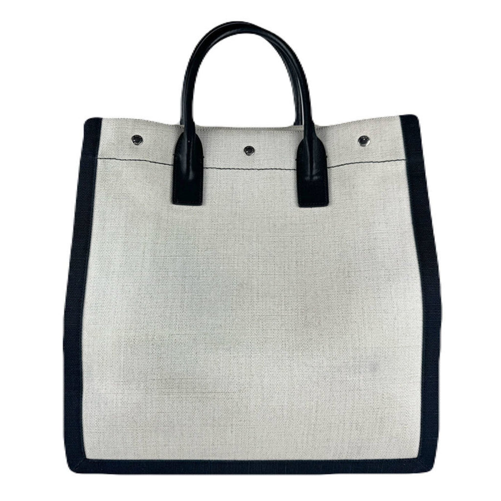 Saint Laurent Rive Gauche North South Cabas Coated Canvas Leather Handbag in Black and Ivory, Men's, 632539, Free Shipping, z8772