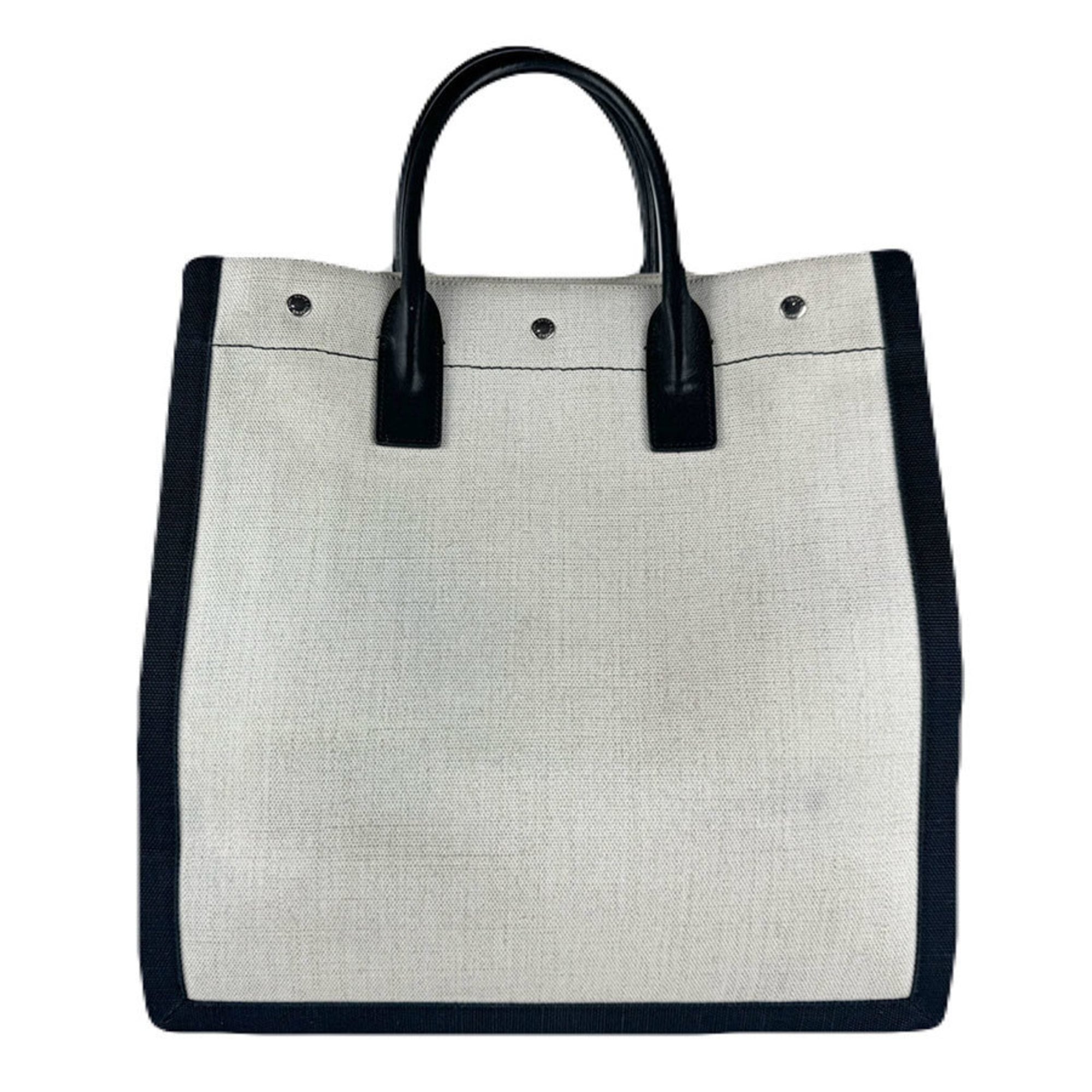 Saint Laurent Rive Gauche North South Cabas Coated Canvas Leather Handbag in Black and Ivory, Men's, 632539, Free Shipping, z8772