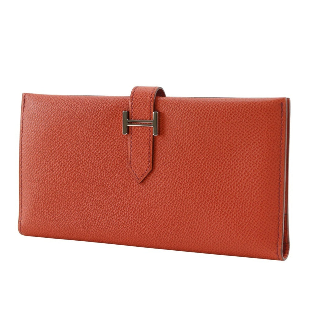 Hermes Hermès Bean Long Wallet, Epsom Leather, 2003, Orange, Women's