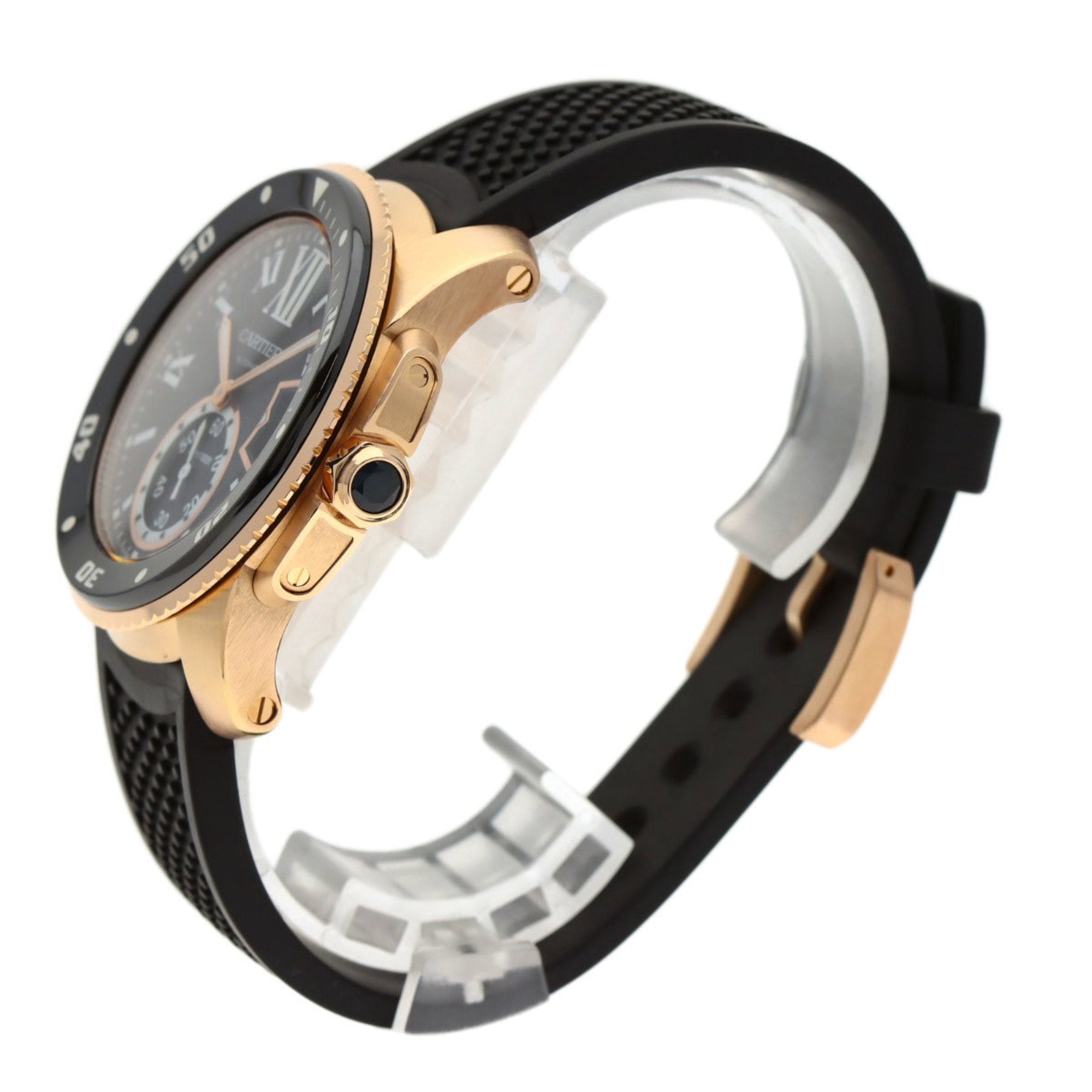 Cartier W7100052 Calibre de Diver's Watch, 18K Pink Gold, Rubber, Men's