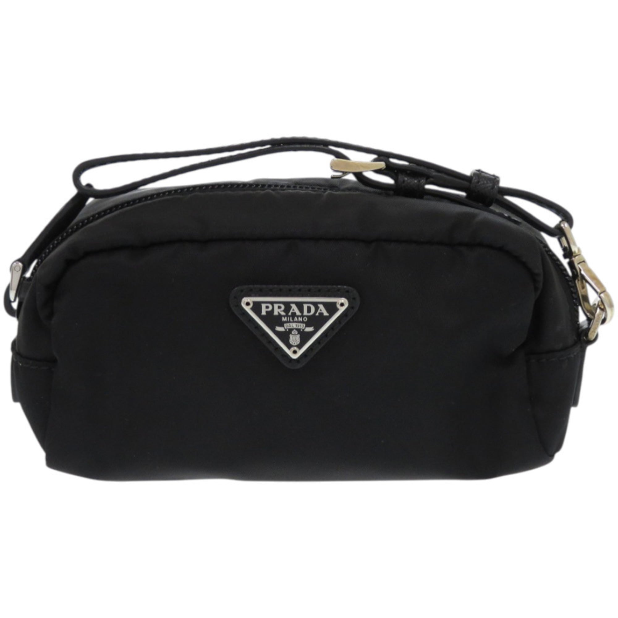 Like new Prada pouch with strap, 1NE175 nylon, silver hardware, black, 0351 PRADA — Like New
