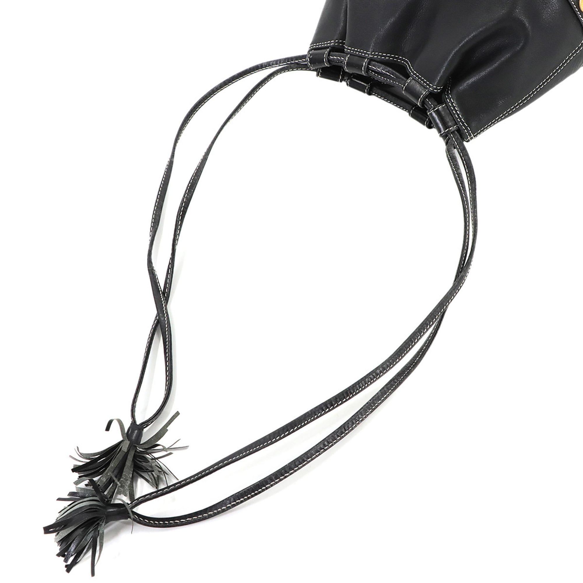 Celine Shoulder Bag in Black Leather with Gold Hardware