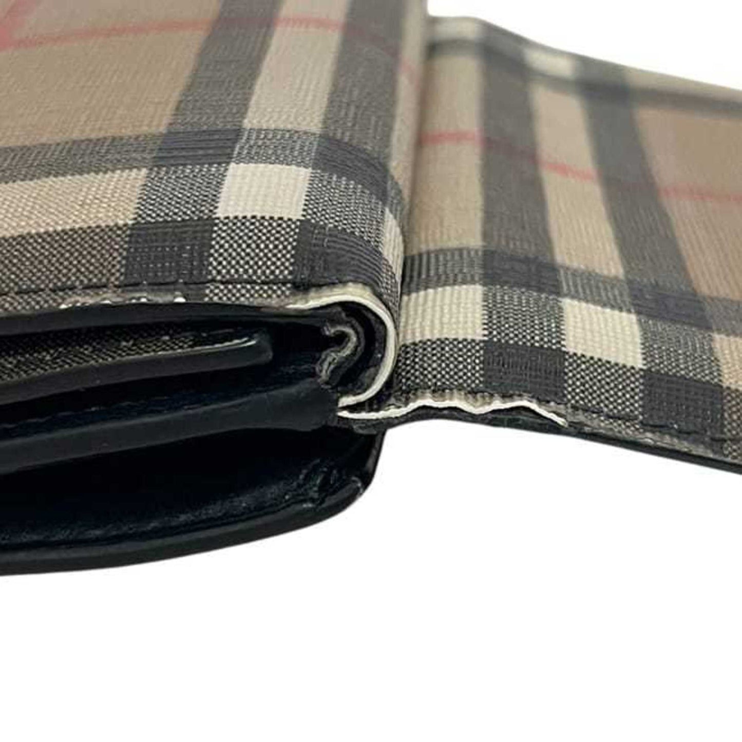 Burberry Tri-fold Wallet ec-24698 Beige Black Nova Check 8095291 Compact PVC Leather ROPELFI71SEE BURBERRY Brown Double Mini for Men and Women Pattern