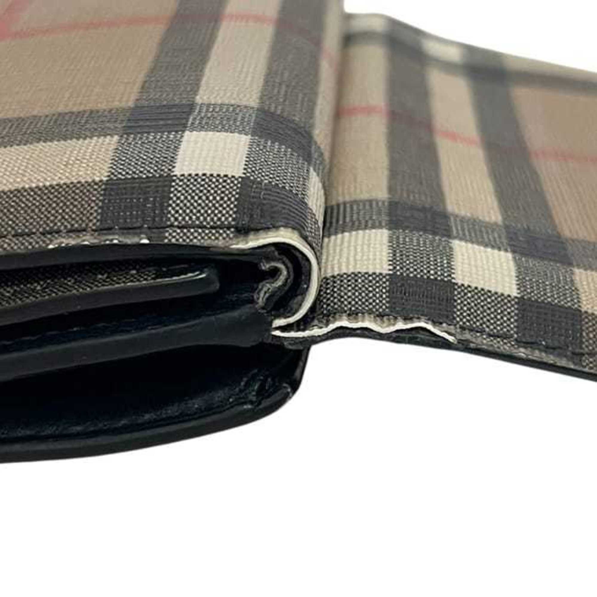 Burberry Tri-fold Wallet ec-24698 Beige Black Nova Check 8095291 Compact PVC Leather ROPELFI71SEE BURBERRY Brown Double Mini for Men and Women Pattern