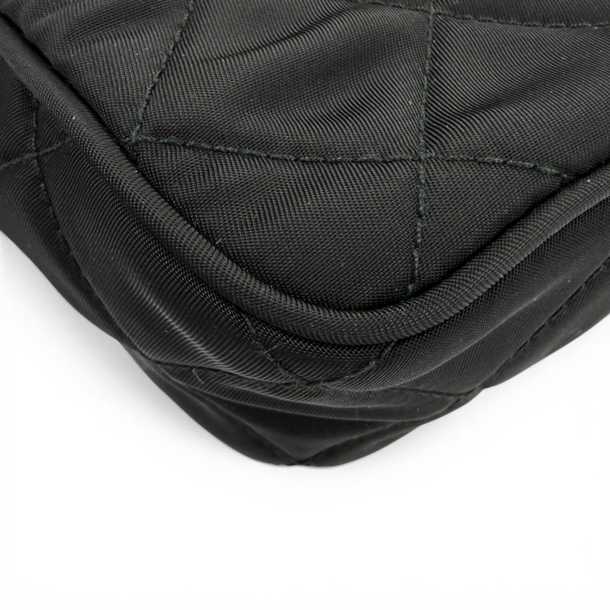 PRADA 1BH910 Tessuto Inpunto Triangle Logo Leather 2-Way Handbag/Shoulder Bag Black Silver Hardware Women's — Like New