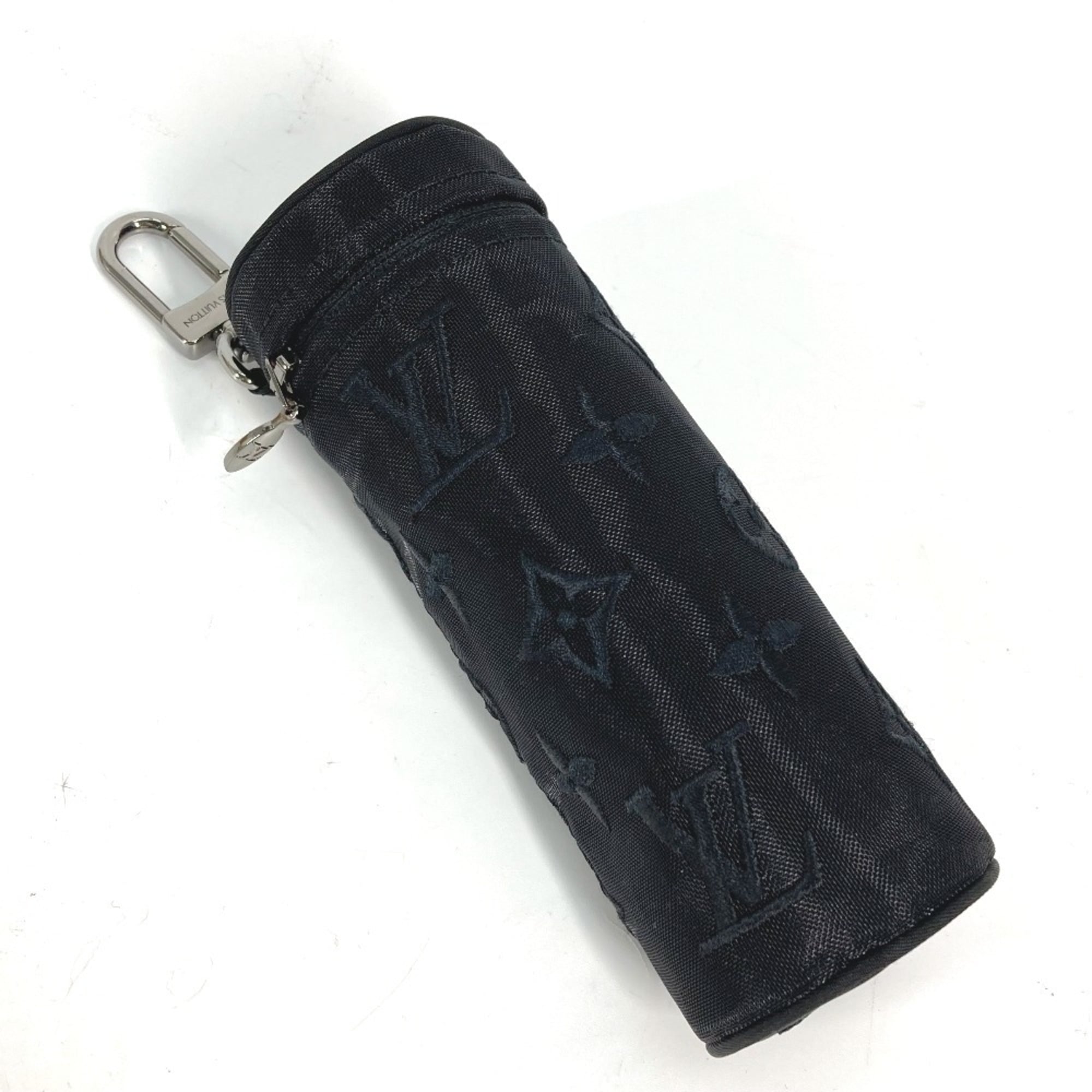 LOUIS VUITTON M77147 Monogram Mesh Pouch Only Cylinder Case Key Holder Bag Charm Cotton Polyester Women's Black — New - Store Return