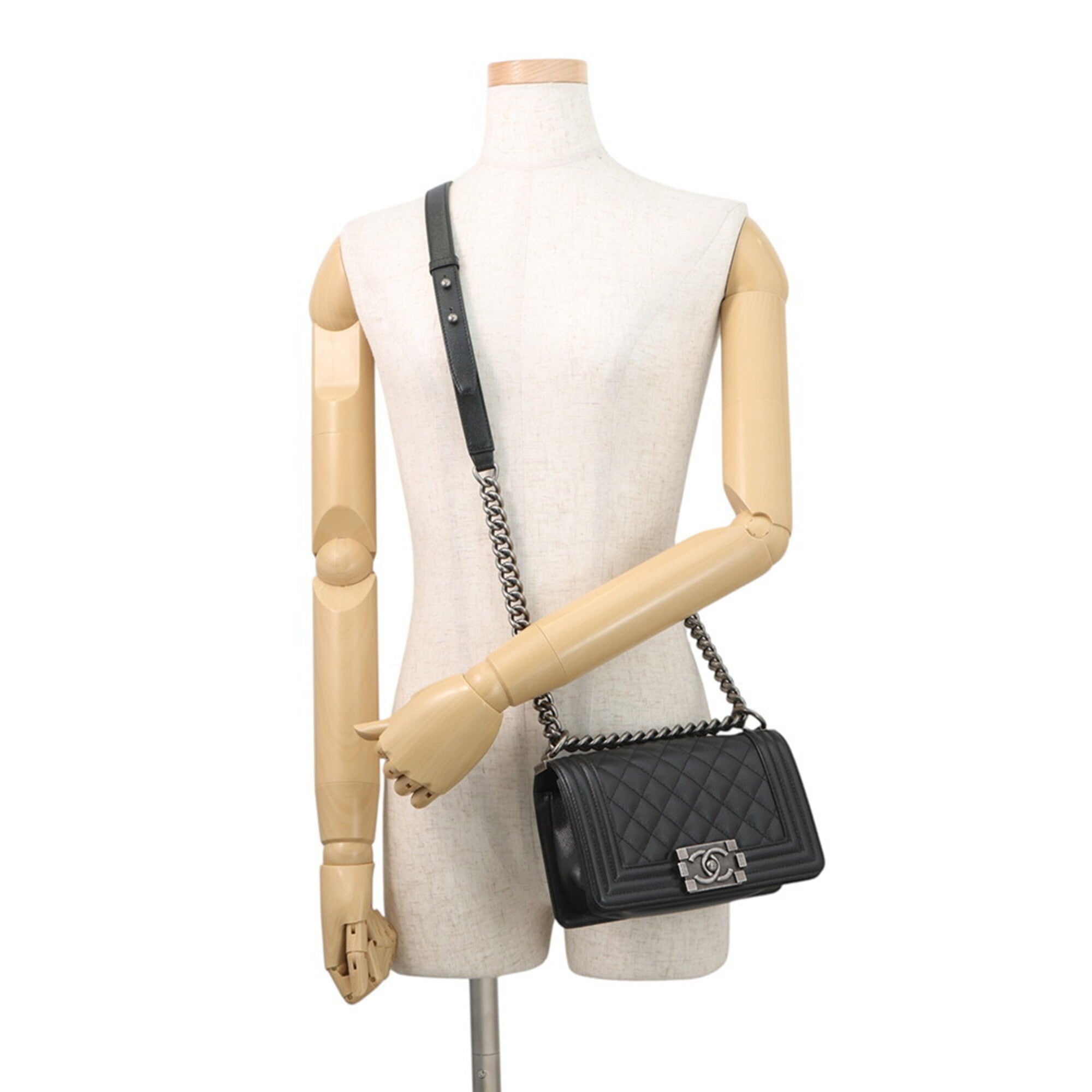 Chanel Chain Shoulder Bag Matelassé Coco Mark Boy Small Caviar Skin A67085 CHANEL Black Handbag Women's — Like New
